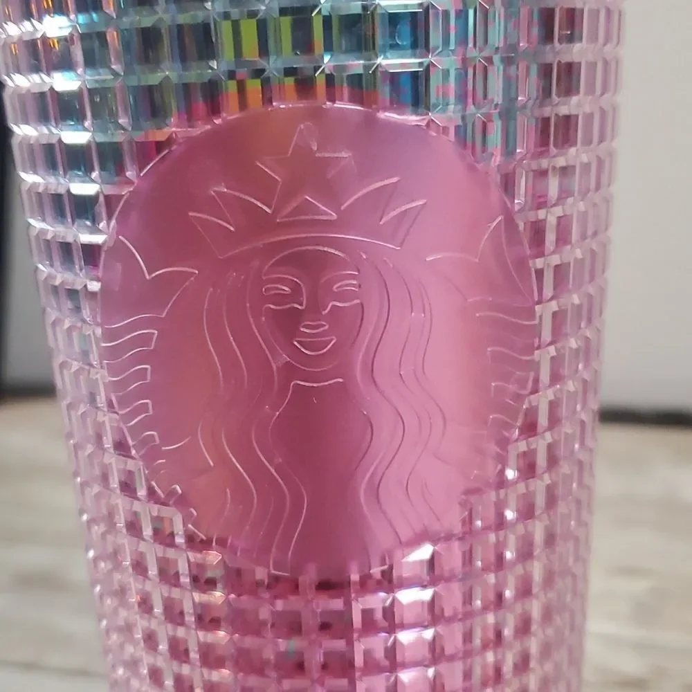 Starbucks Pink & Blue Grid Gradient Cotton Candy Venti Cup‎ Twisty Straw